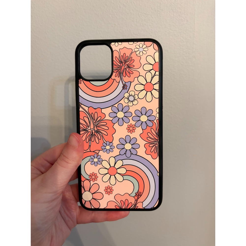 iPhone 11 Pro Max Case Unisex OS Multicolor Retro 70s Floral Rainbow Bumper